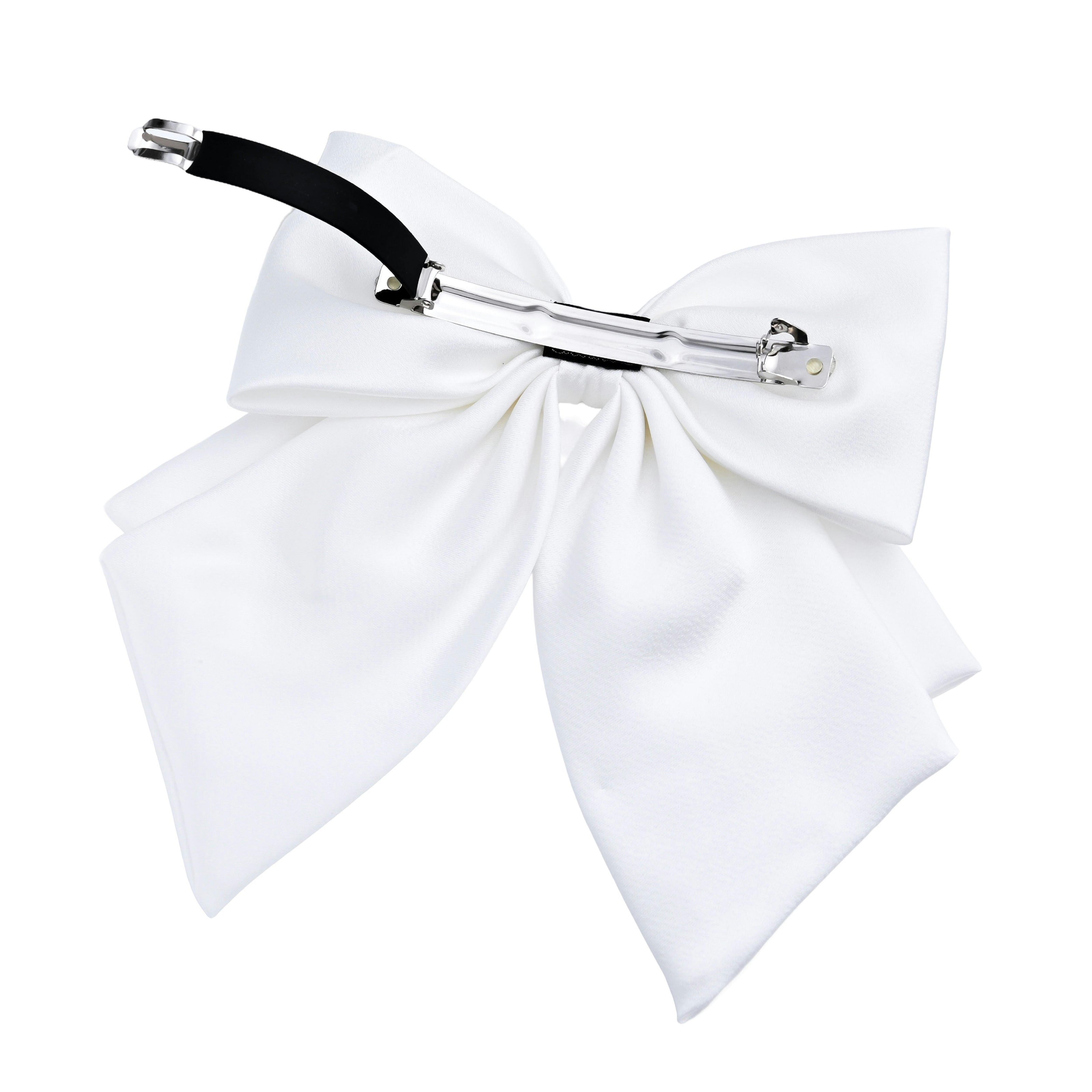 White Pearl-Embellished Satin Hair Clip
