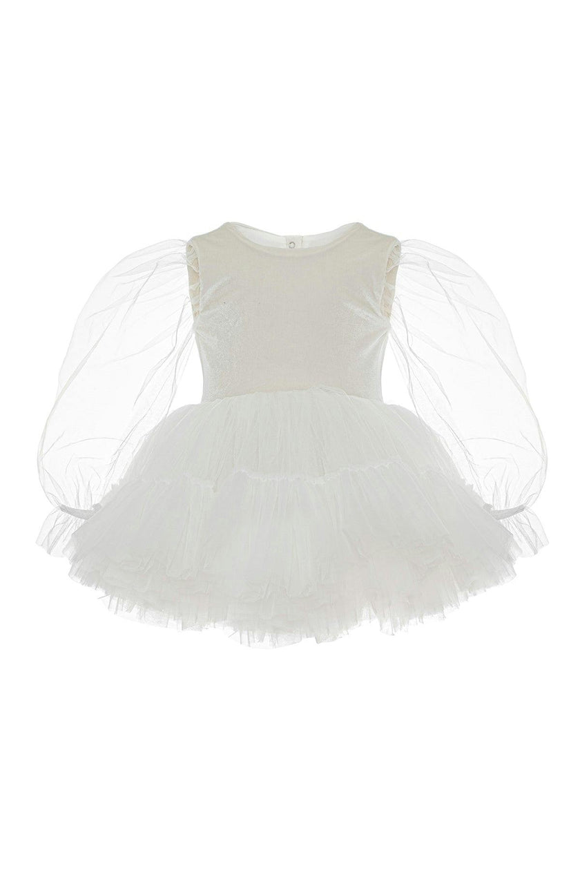 White Velvet Balloon Tutu Dress