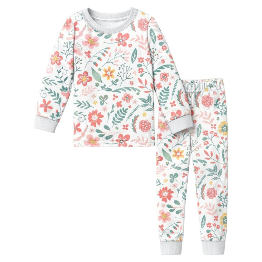 Kids and Toddlers Girls Flowers Long Sleeve Snug Fitted Soft Pajamas Set