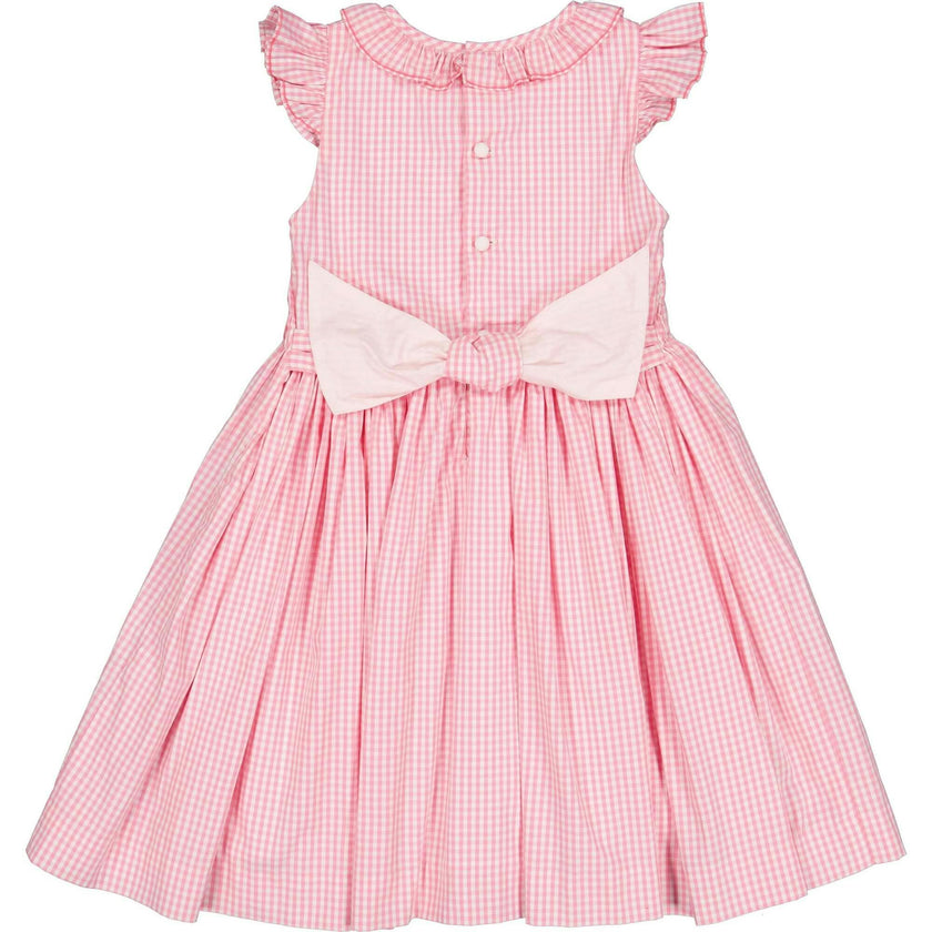 Tulip Pink Gingham Frilled Cap Sleeve Smocked Dress