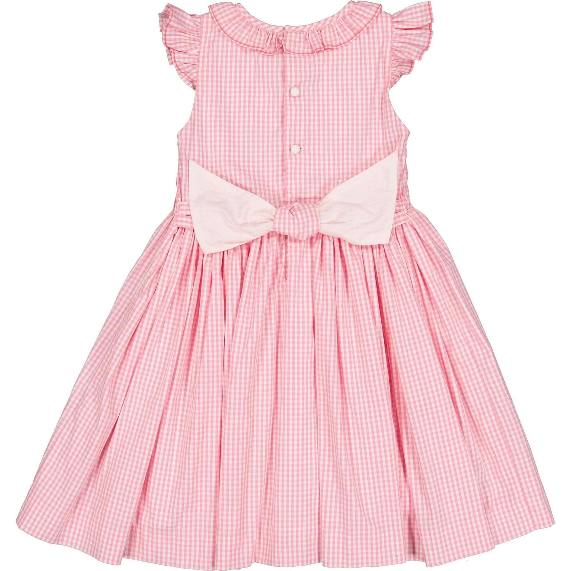 Tulip Pink Gingham Frilled Cap Sleeve Smocked Dress