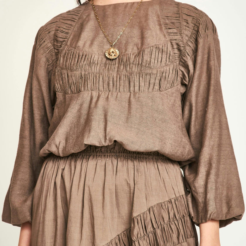Andaman Ruched Blouse in Walnut
