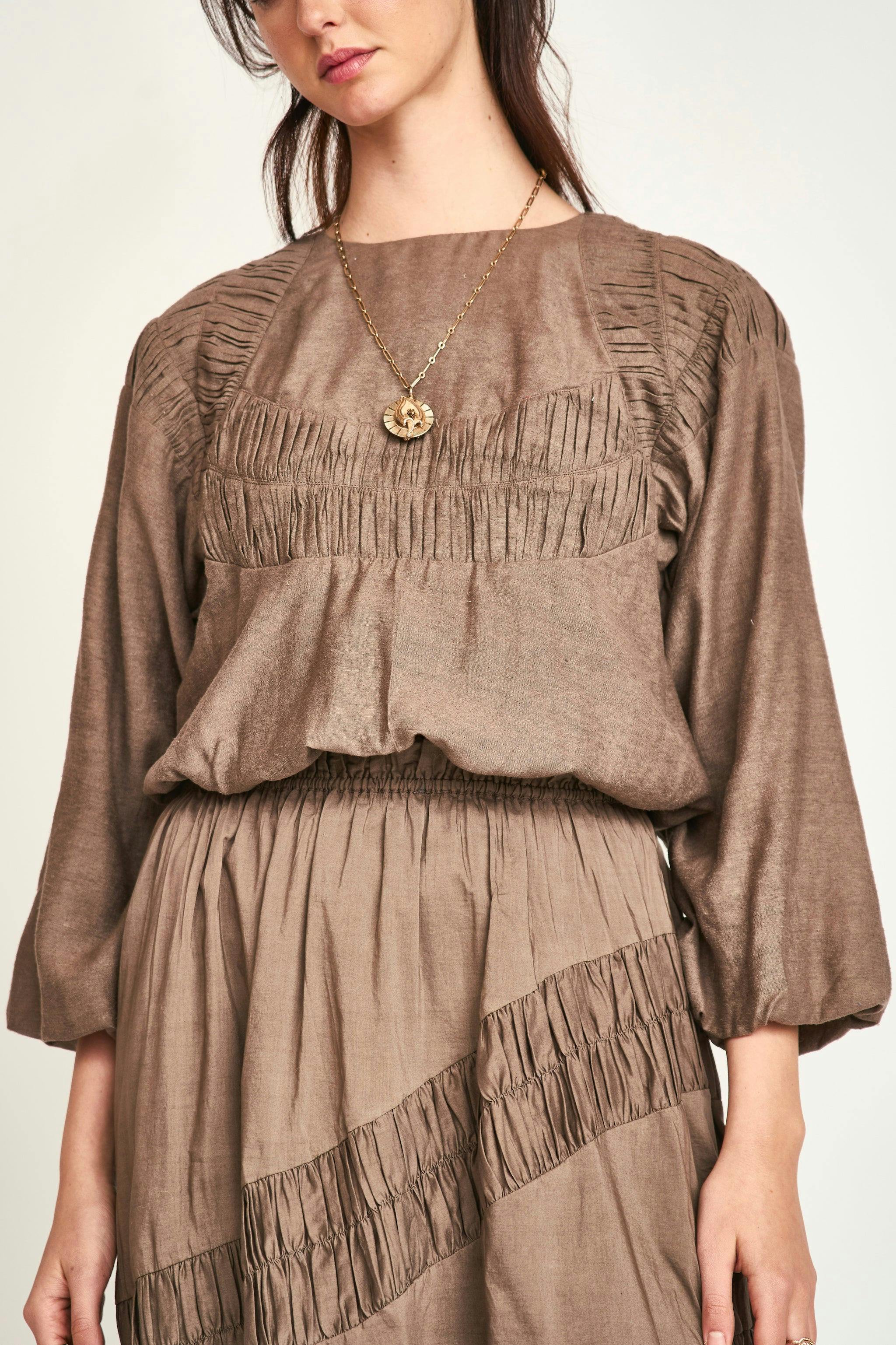 Andaman Ruched Blouse in Walnut