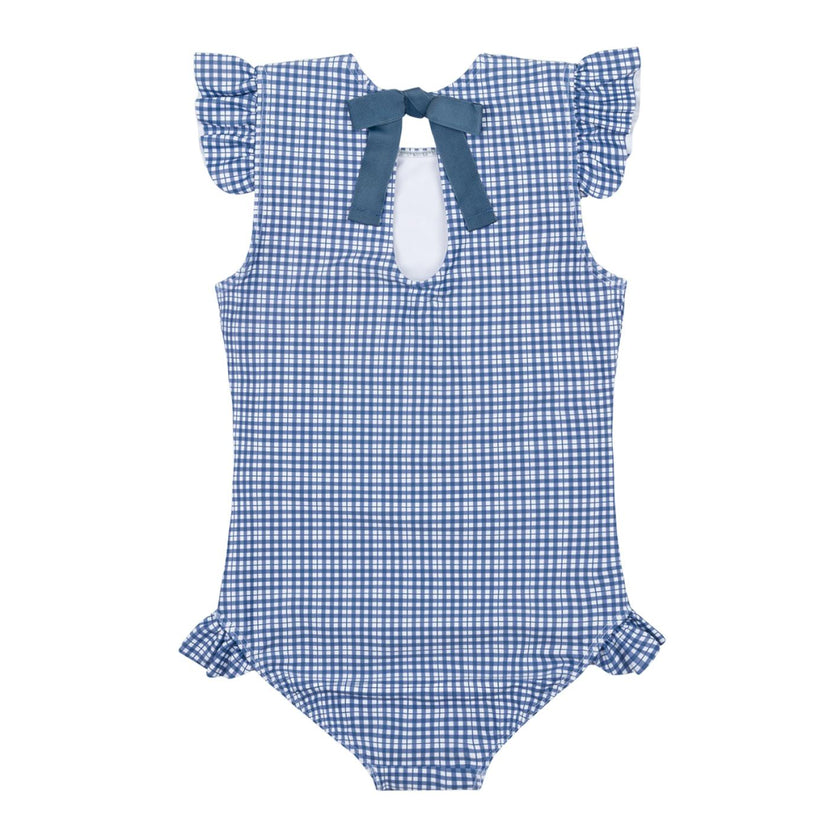 girls newport navy gingham ruffle cap sleeve one piece