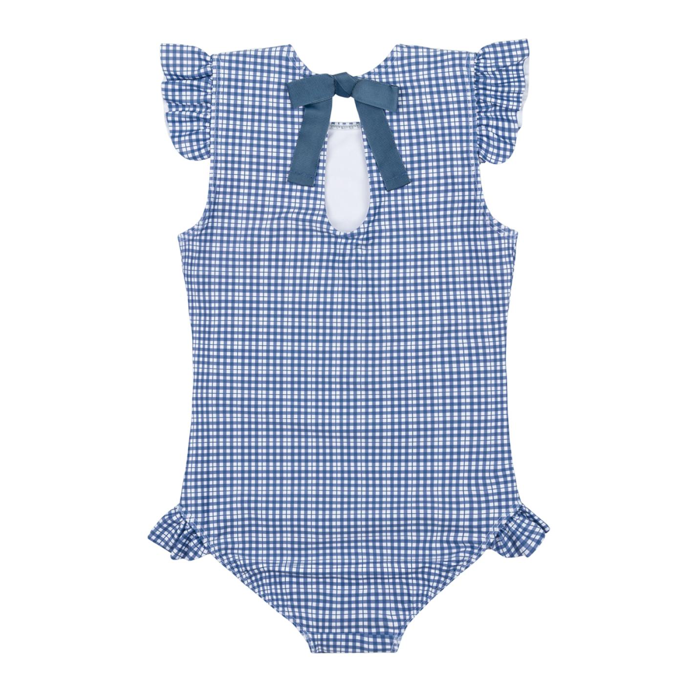 girls newport navy gingham ruffle cap sleeve one piece