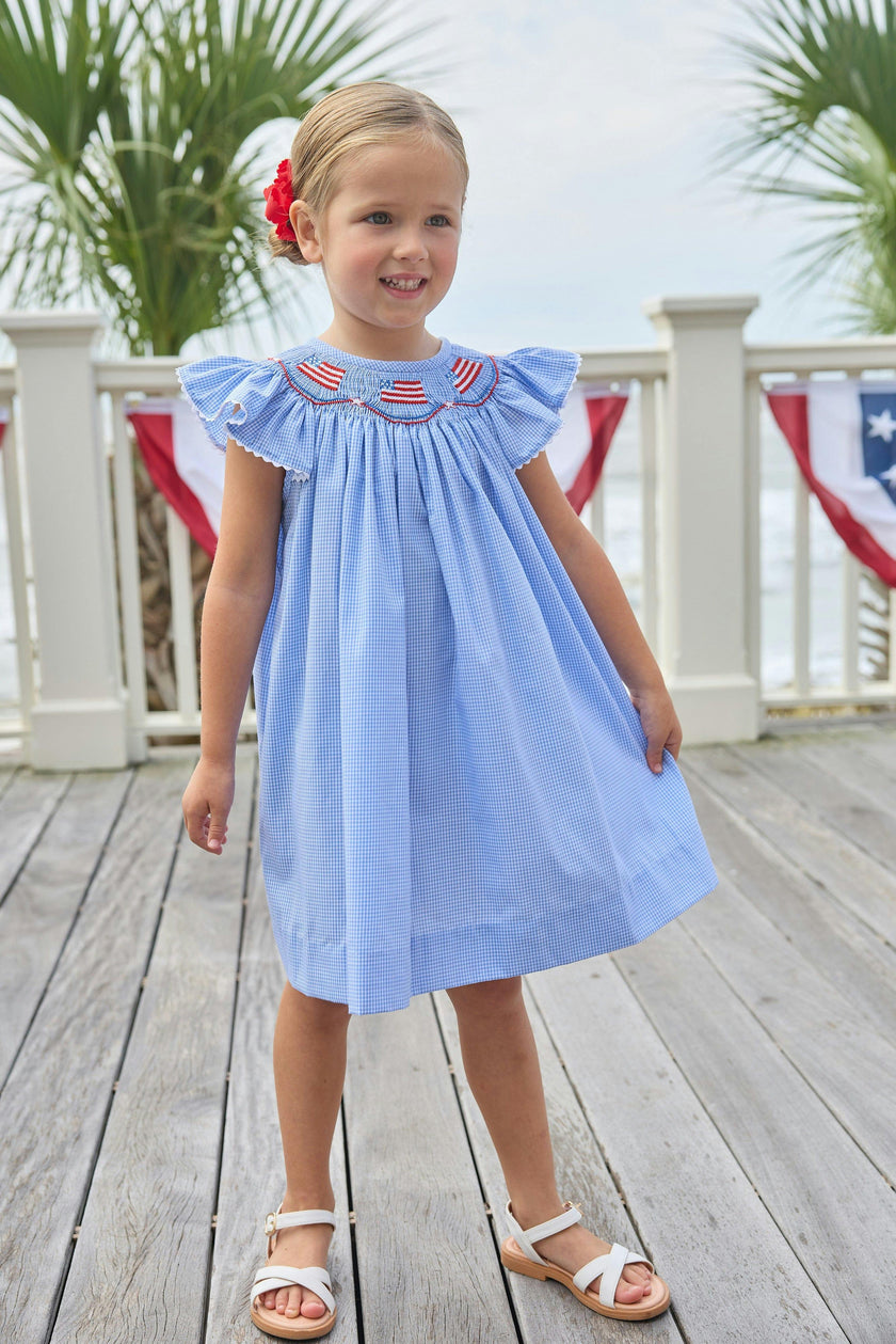 Smocked Bishop Dress - Flags