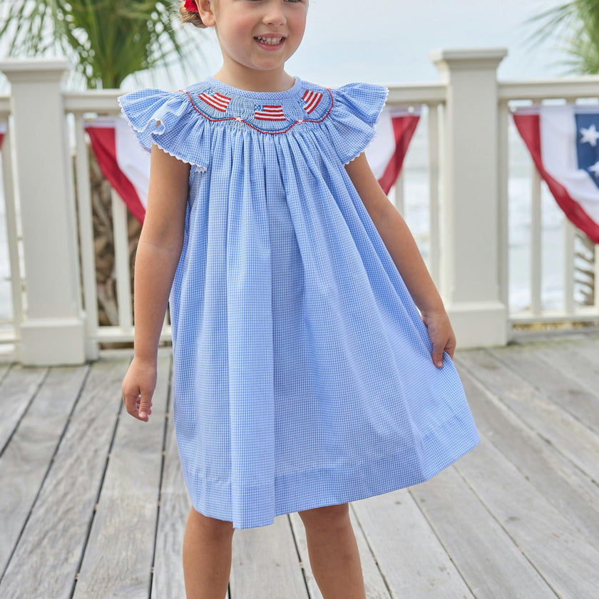 Smocked Bishop Dress - Flags