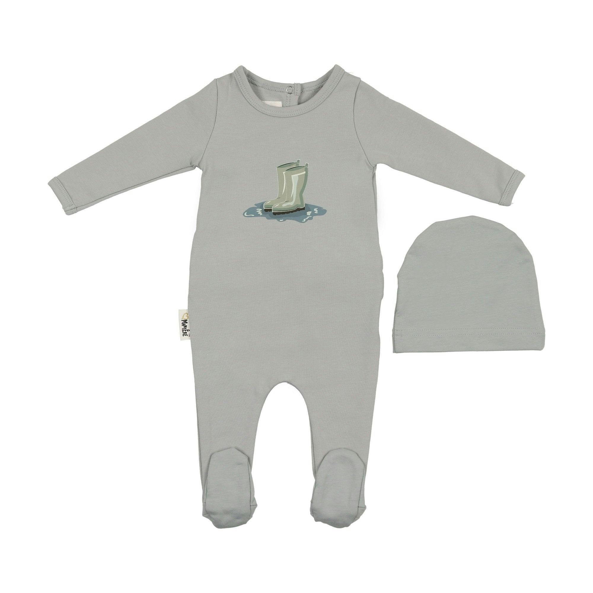 Rain Boot Print Footie and Beanie Set