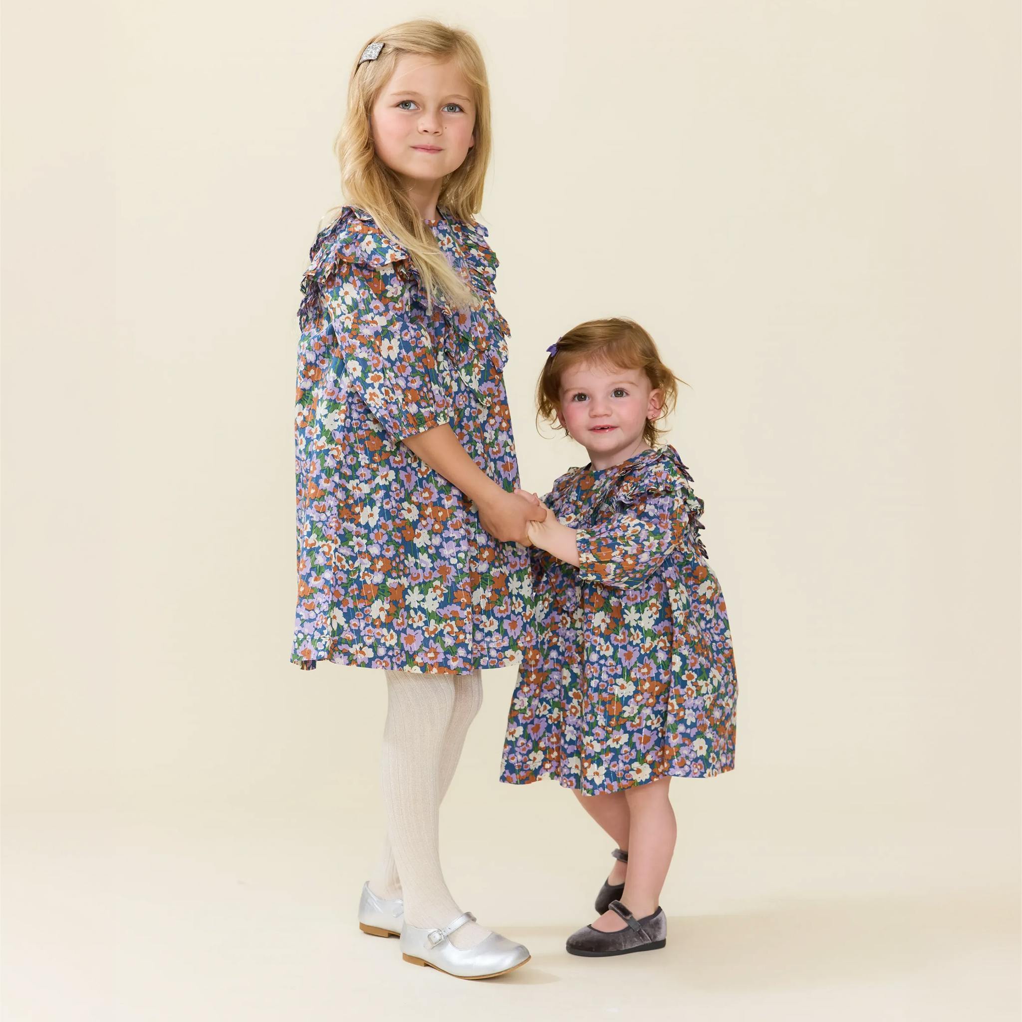 Girls Everly Dress - True Blue Sketched Floral