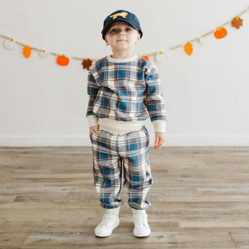 Navy Plaid Sweatshirt & Jogger Set