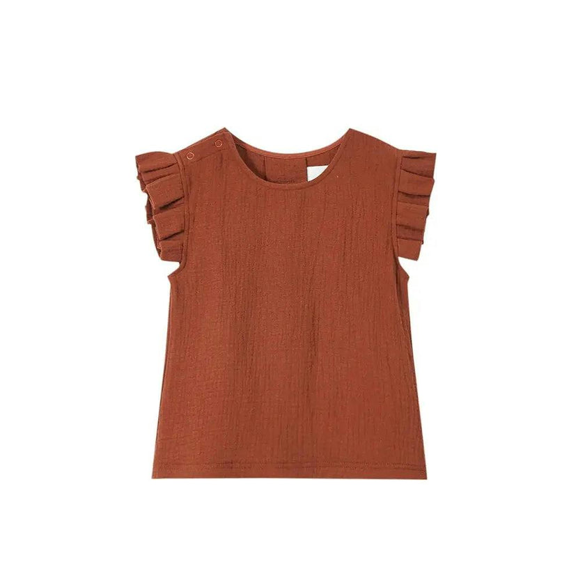 Girls Gauze Box Pleated Sleeve Top