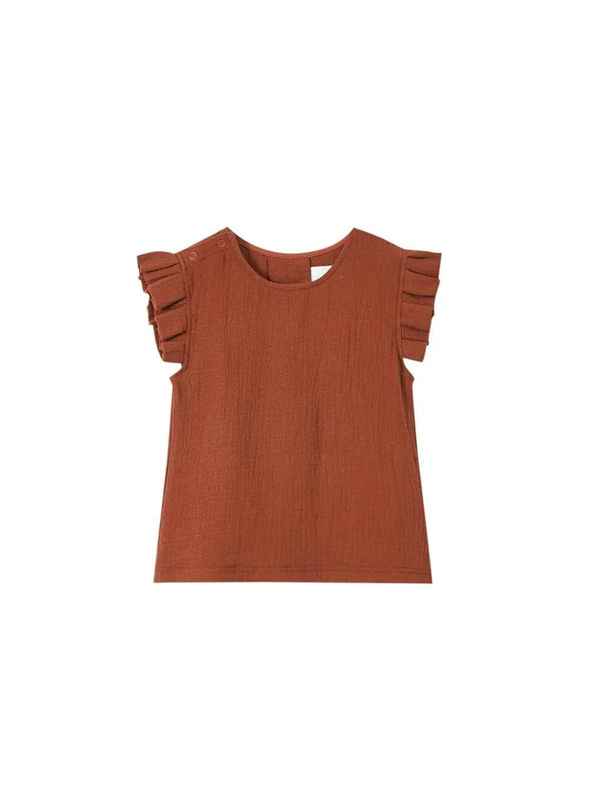 Girls Gauze Box Pleated Sleeve Top