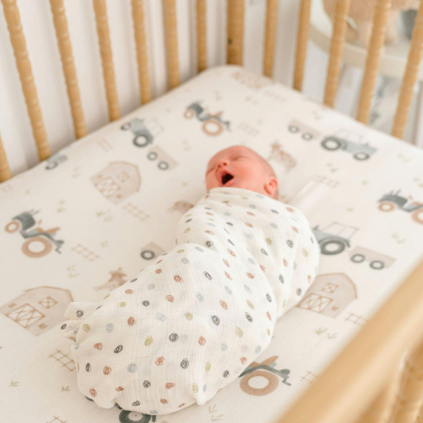 Charlie Tractor Cotton Fitted Crib Sheet