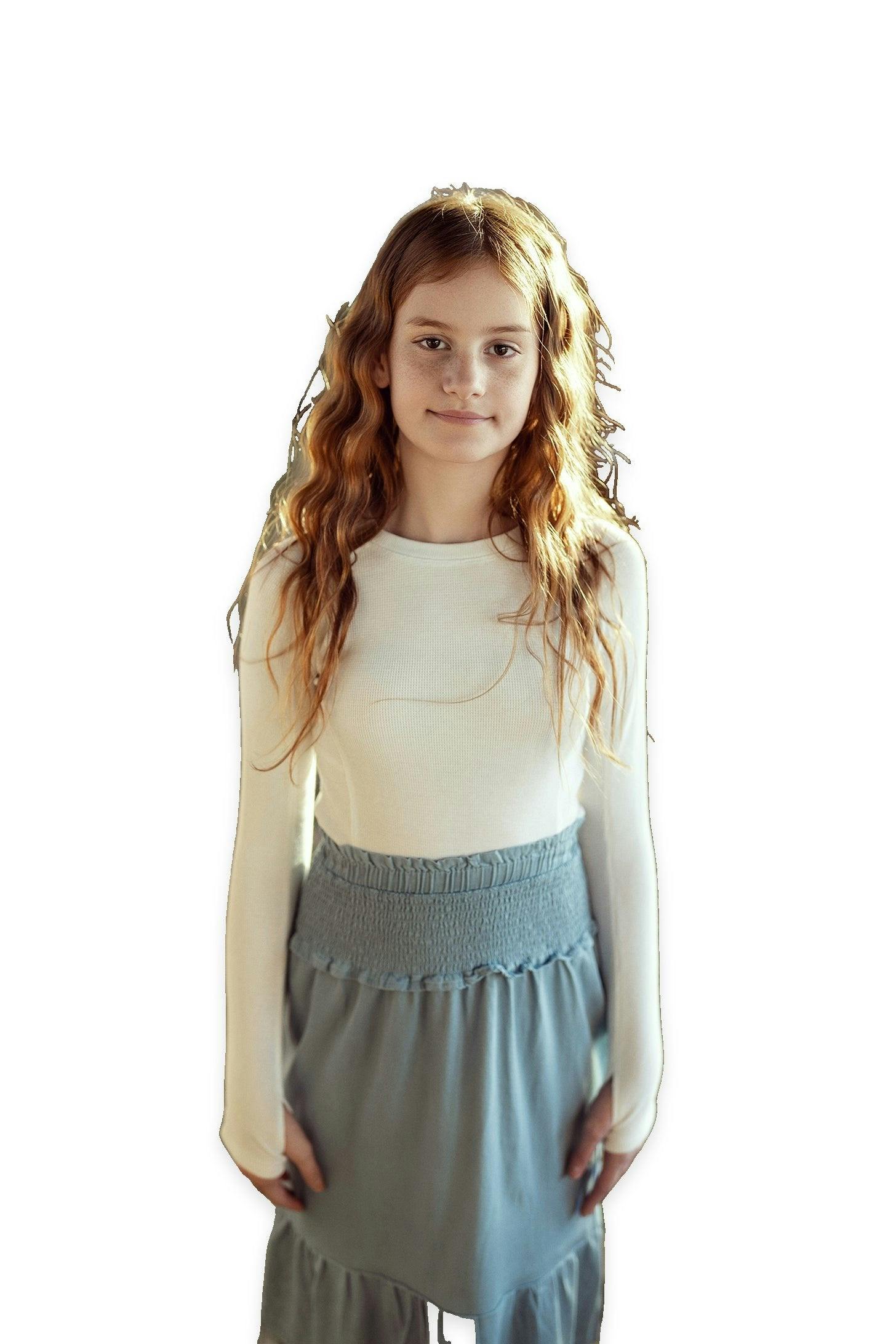 Denim Smoked Yoke Skirt