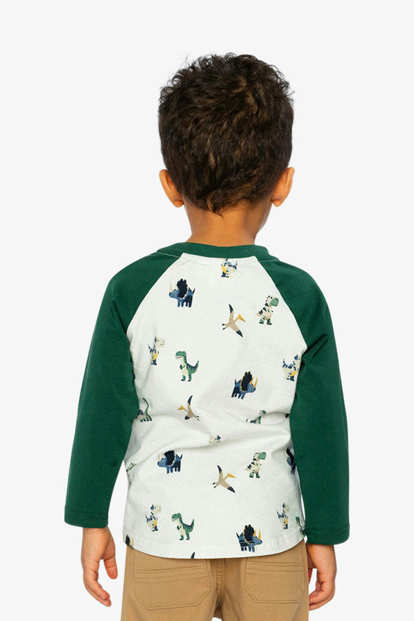Long Sleeve Raglan T-Shirt Beige Dinosaur Print