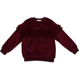 Velour Crew Neck Ruffle Chest Long Sleeve Sweatshirt