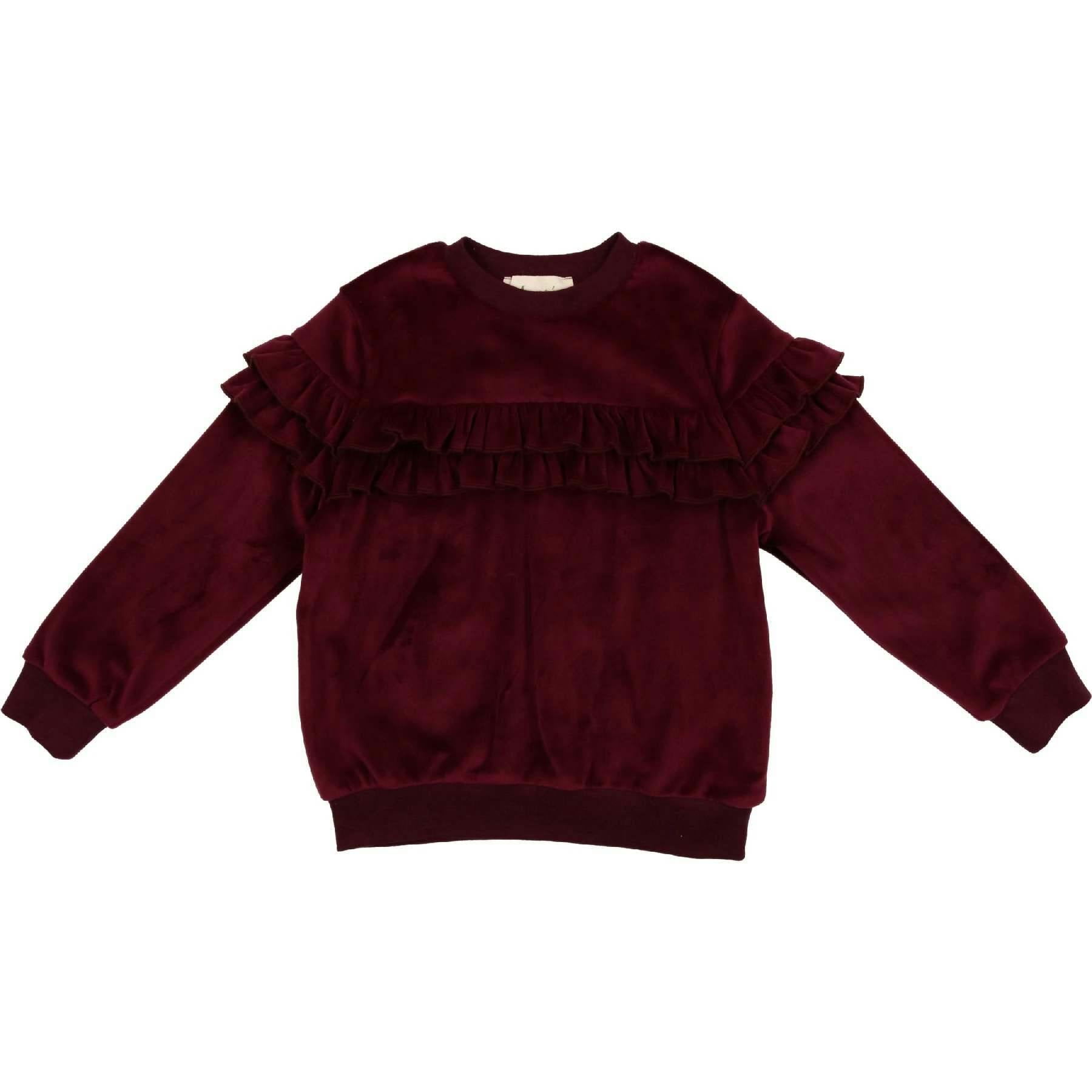 Velour Crew Neck Ruffle Chest Long Sleeve Sweatshirt