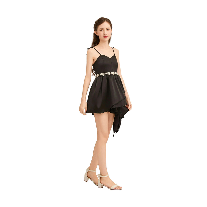 Black Elowen Asymmetrical Sweetheart Dress