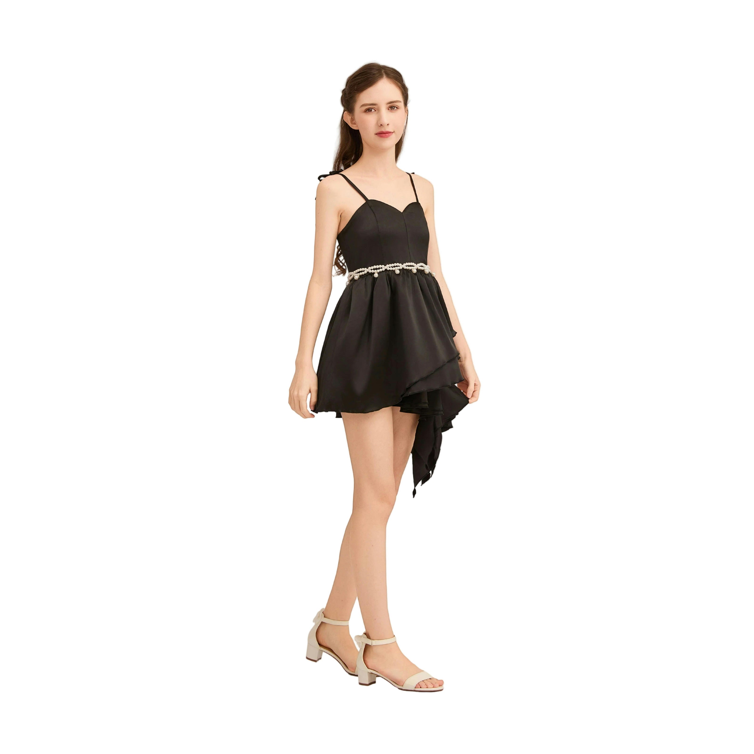 Black Elowen Asymmetrical Sweetheart Dress