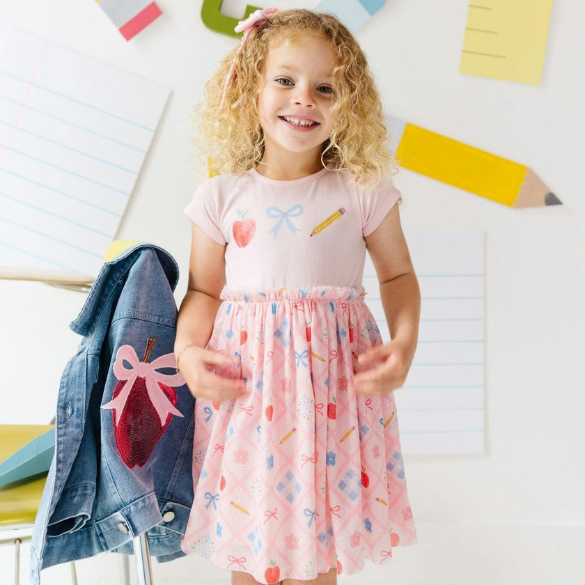 Back To School Trellis Short Sleeve Tutu Dress