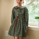 Girls Adelaide Velvet Tie Dress | Green Motif
