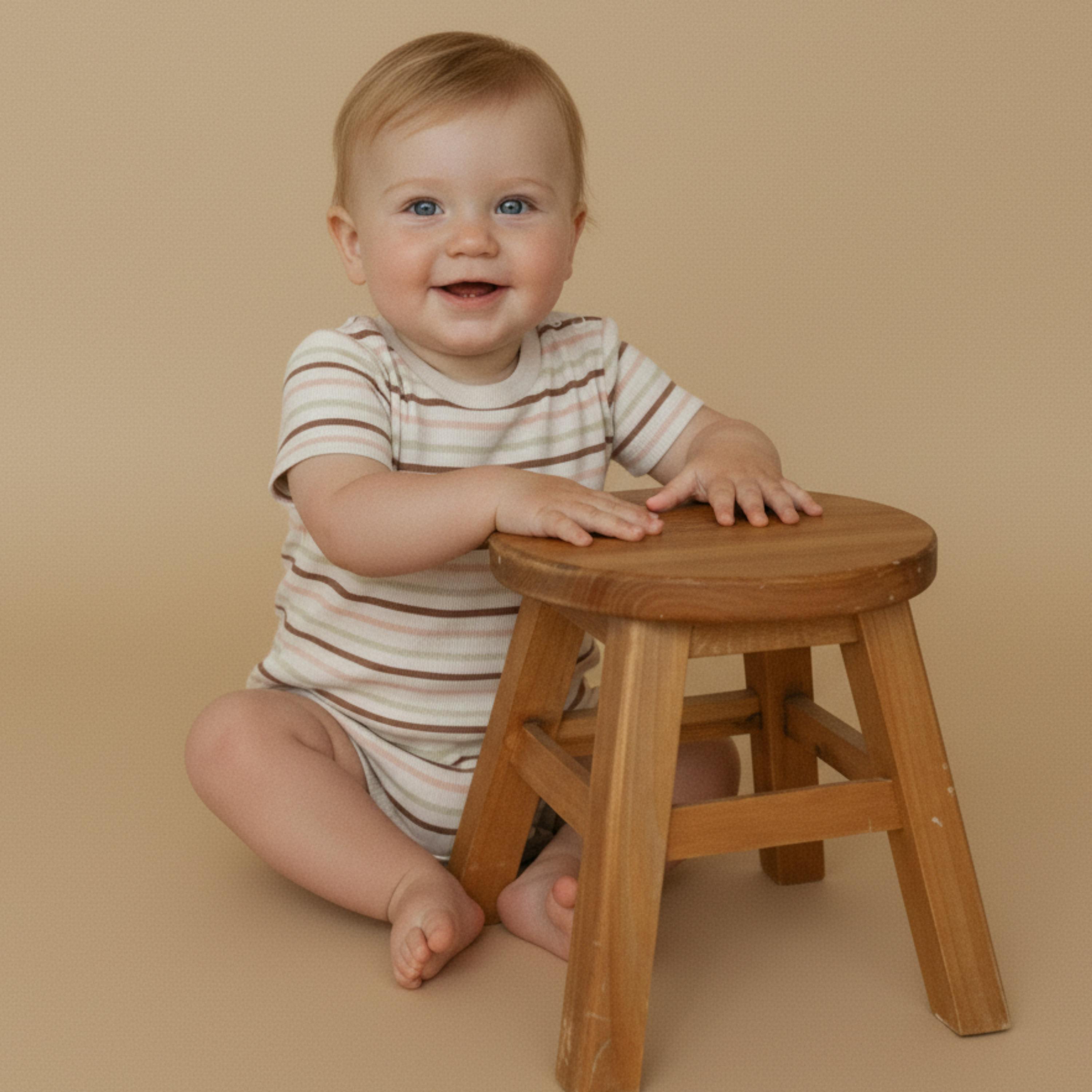 Organic Short Sleeve Bubble Romper - Terra Stripes