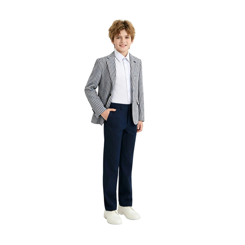 Gray Parker Striped Blazer Suit Set with Shirt