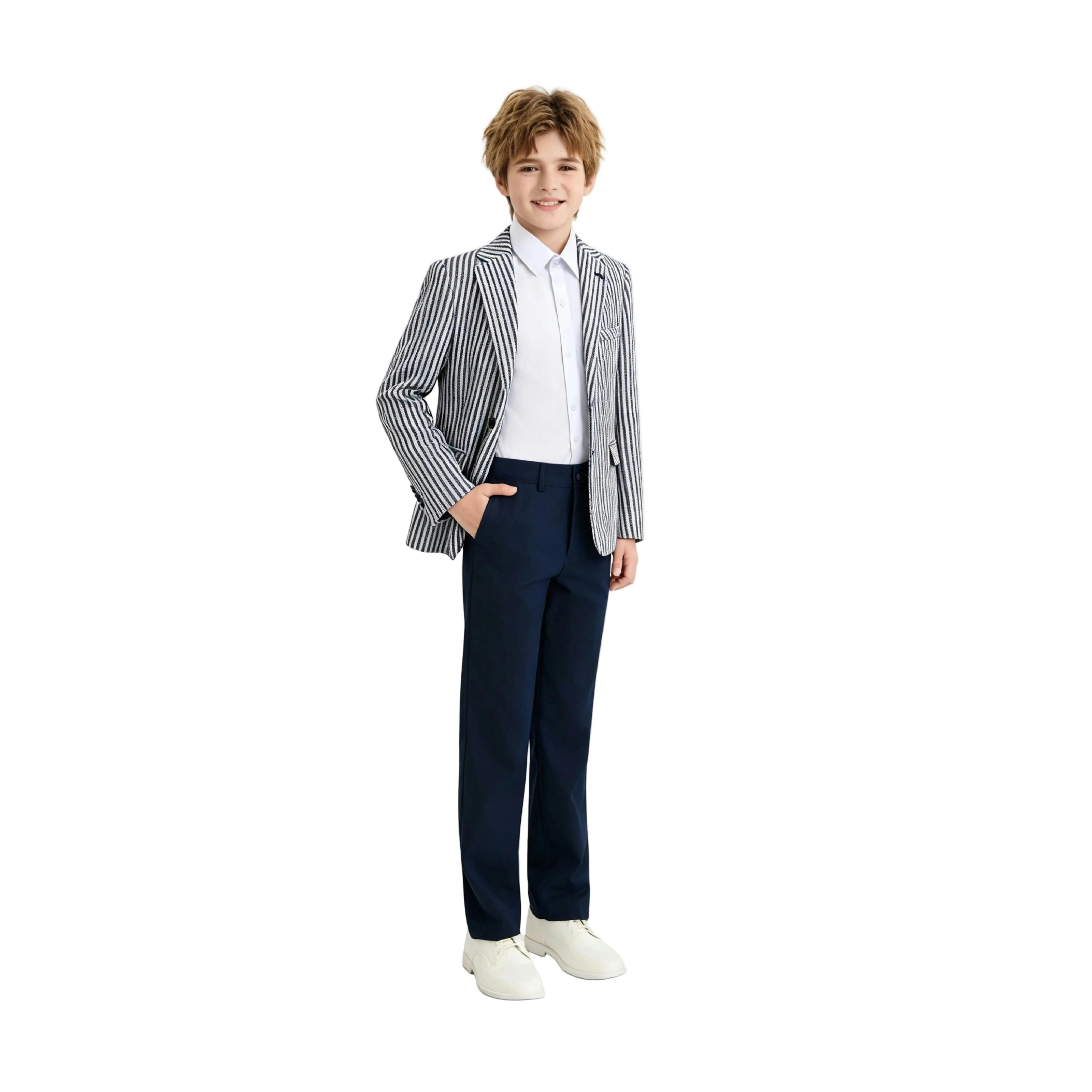 Gray Parker Striped Blazer Suit Set with Shirt