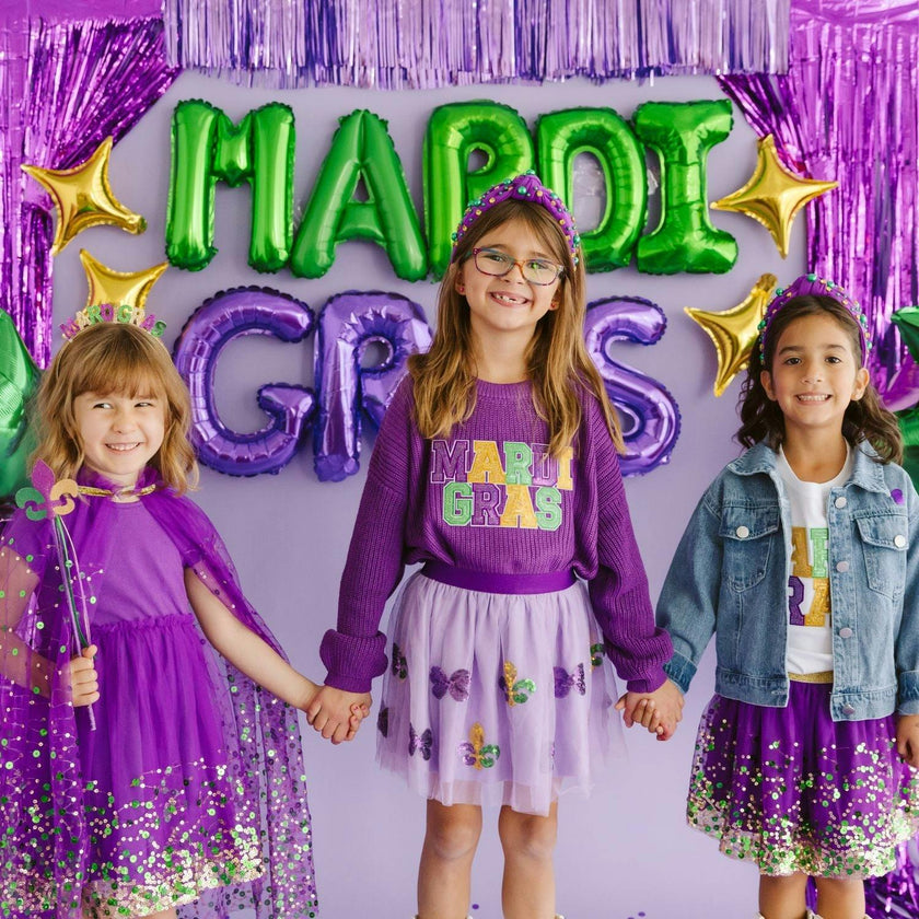 Mardi Gras Sequin Patch Short Sleeve T-Shirt - White