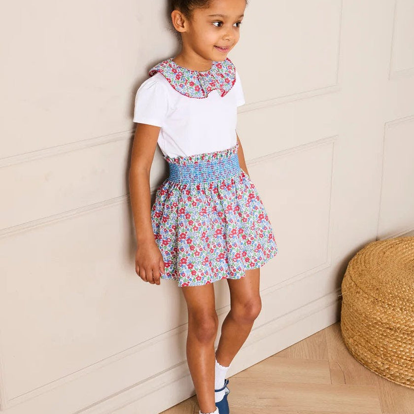 Emilia Floral Elasticated Waist Skirt in Red (2-10yrs)