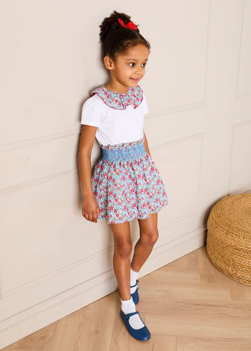 Emilia Floral Elasticated Waist Skirt in Red (2-10yrs)