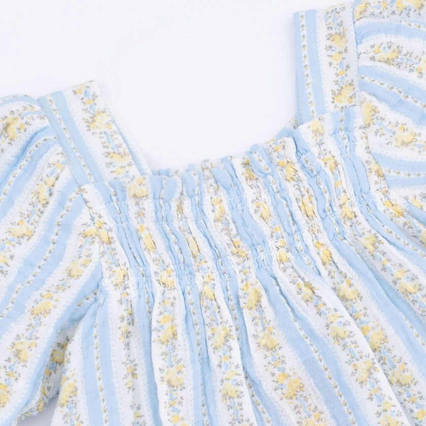 Odalys Floral Stripe - Puff Sleeve Baby Doll Dress and Bloomer