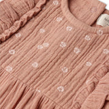 Organic Embroidered Ruffle Romper - Clay