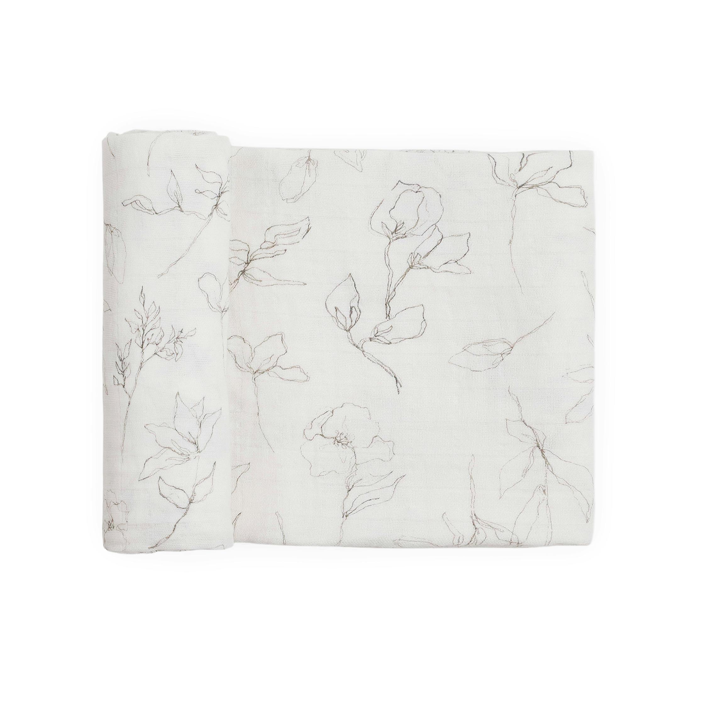 Organic Cotton Muslin Swaddle Blanket - Pencil Floral