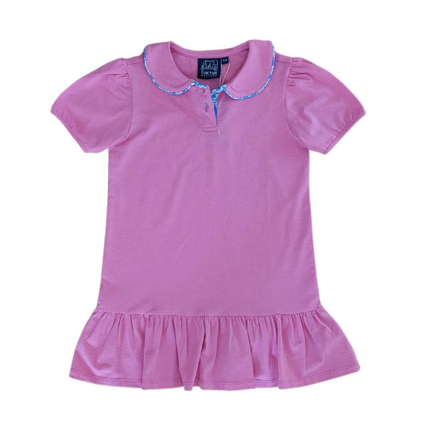 Pink Polo Dress with Blue Block Trim