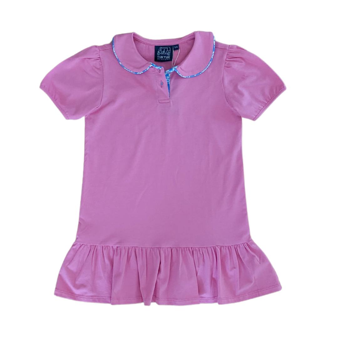 Pink Polo Dress with Blue Block Trim