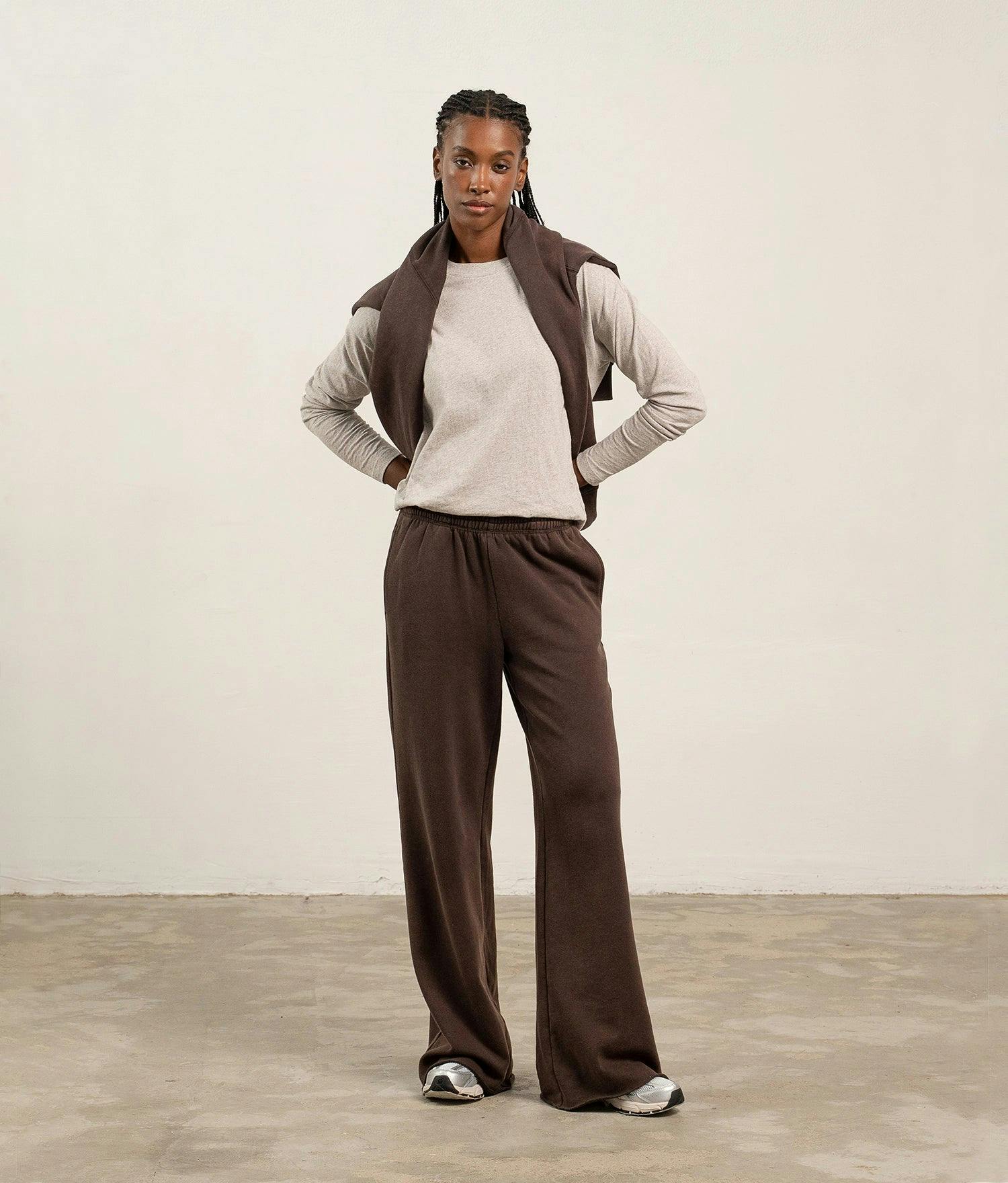 Womens Recycled Fleece Wide Leg Pant - Recycled Fleece - Mineral Ganache