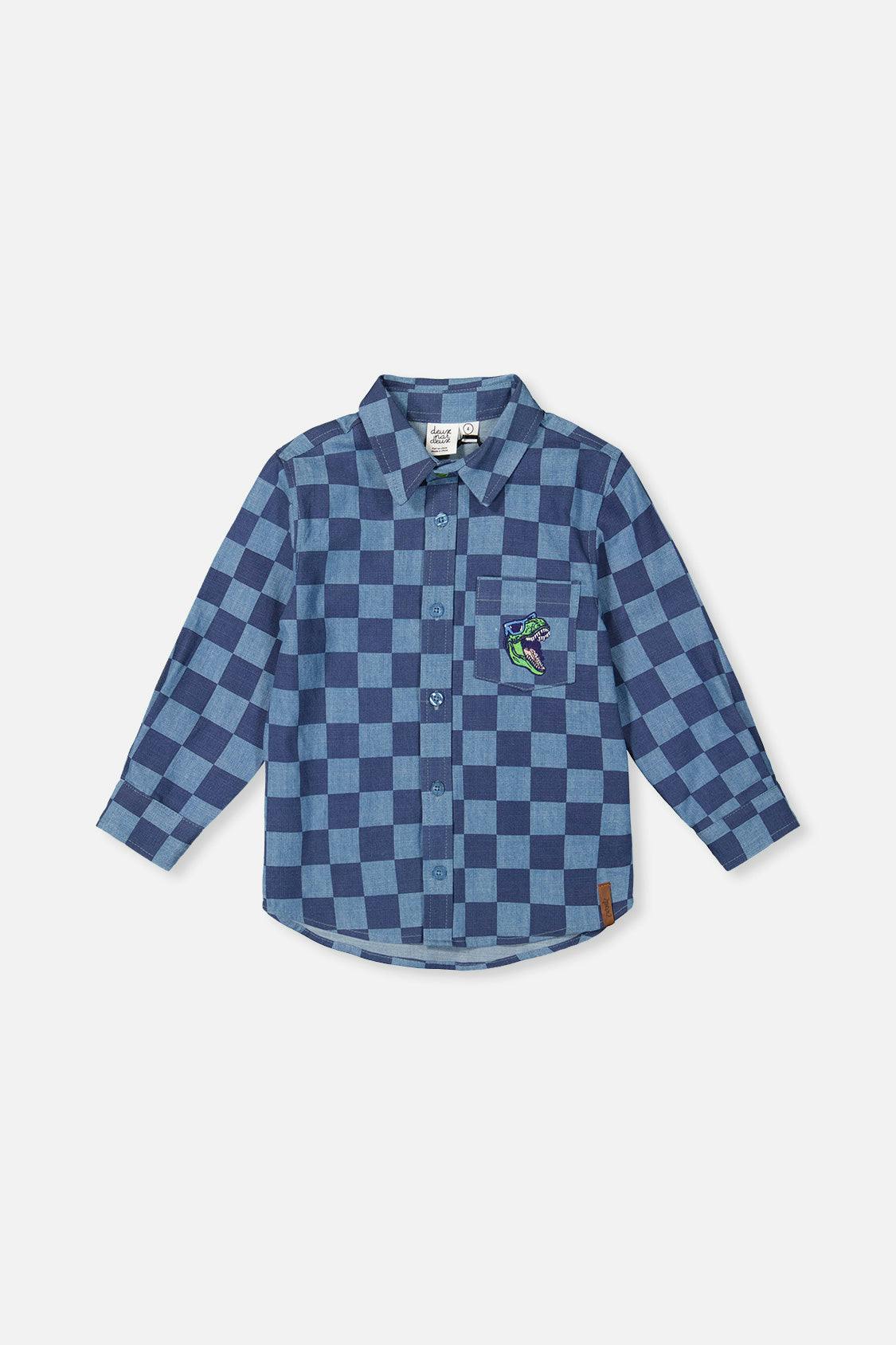 Chambray Shirt Blue Checkered Print