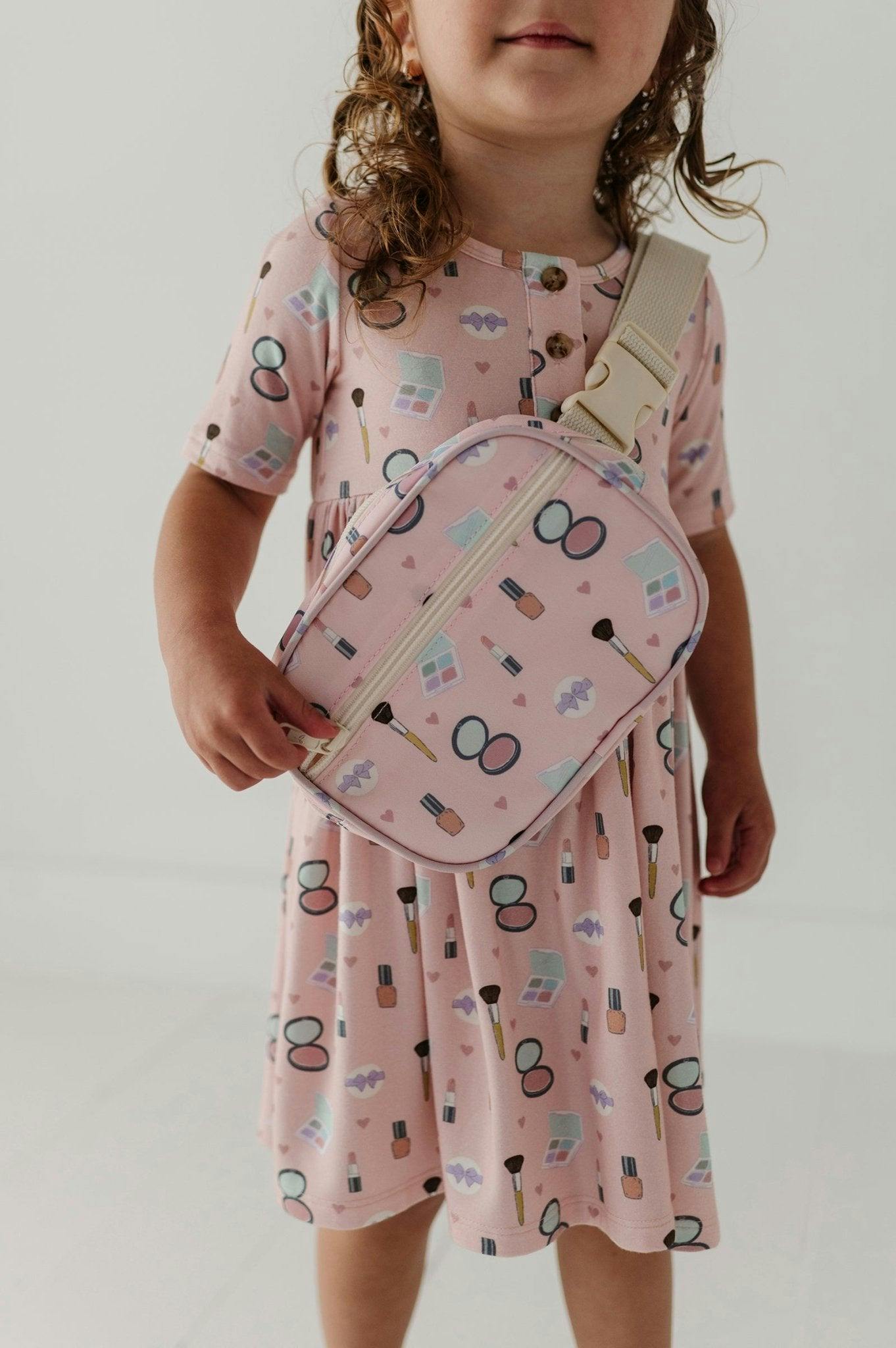Girls Short Sleeve Henley Dress in Aqua Grey Floral