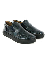 Leather Slip On Sneakers, Black & Dark Blue