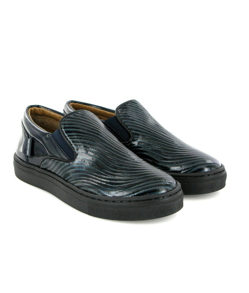 Leather Slip On Sneakers, Black & Dark Blue