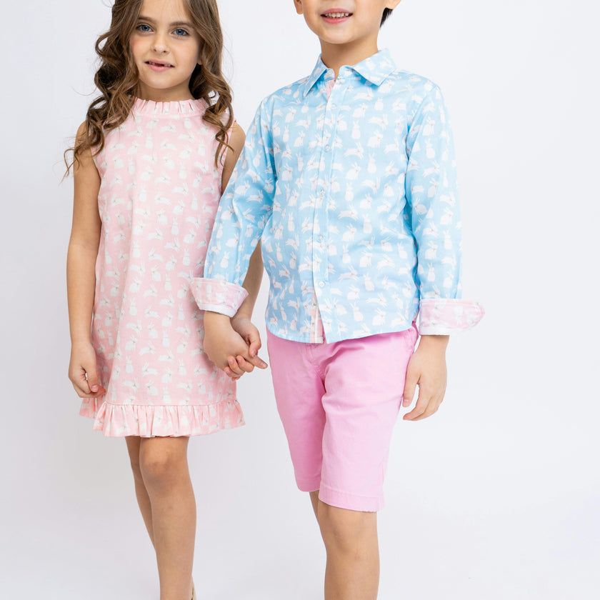 Bunnies in Blue Shirt in Long Sleeves