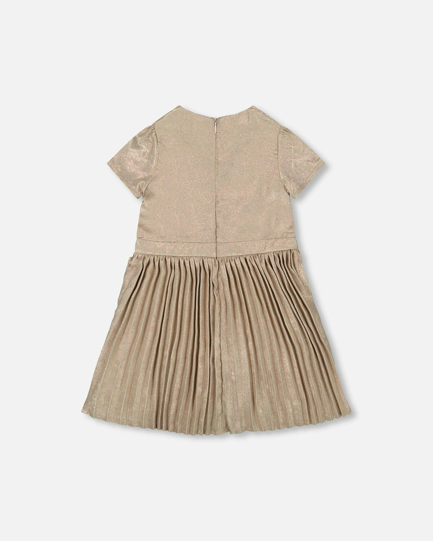 Short Sleeve Dress with Pleated Skirt Light Caramel