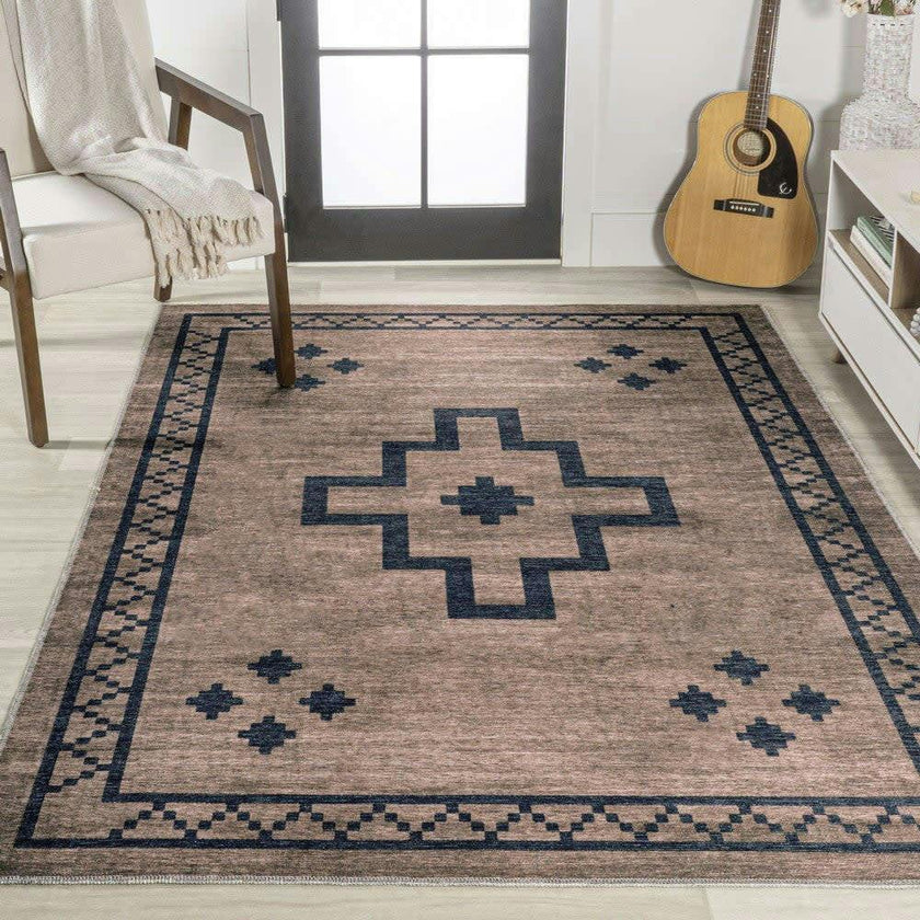 Korsa Geometric Medallion Machine-washable Area Rug