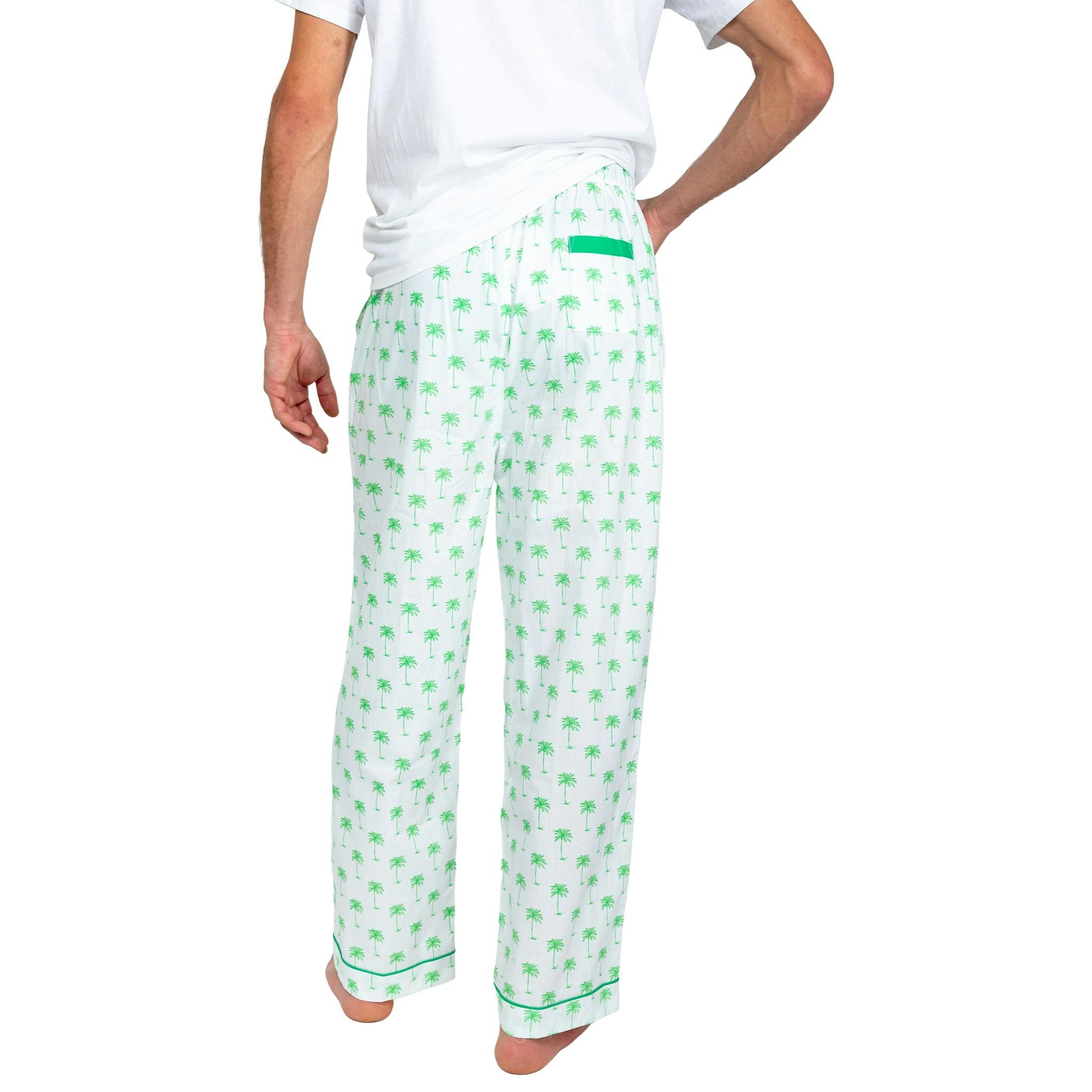 Men's Green Palm Tree PJ Pants - Organic Cotton Poplin