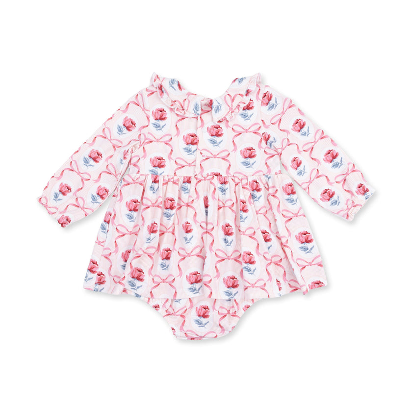 Leslie Rose - Long Sleeve Peter Pan Ruffle Collar Bubble with Skirt