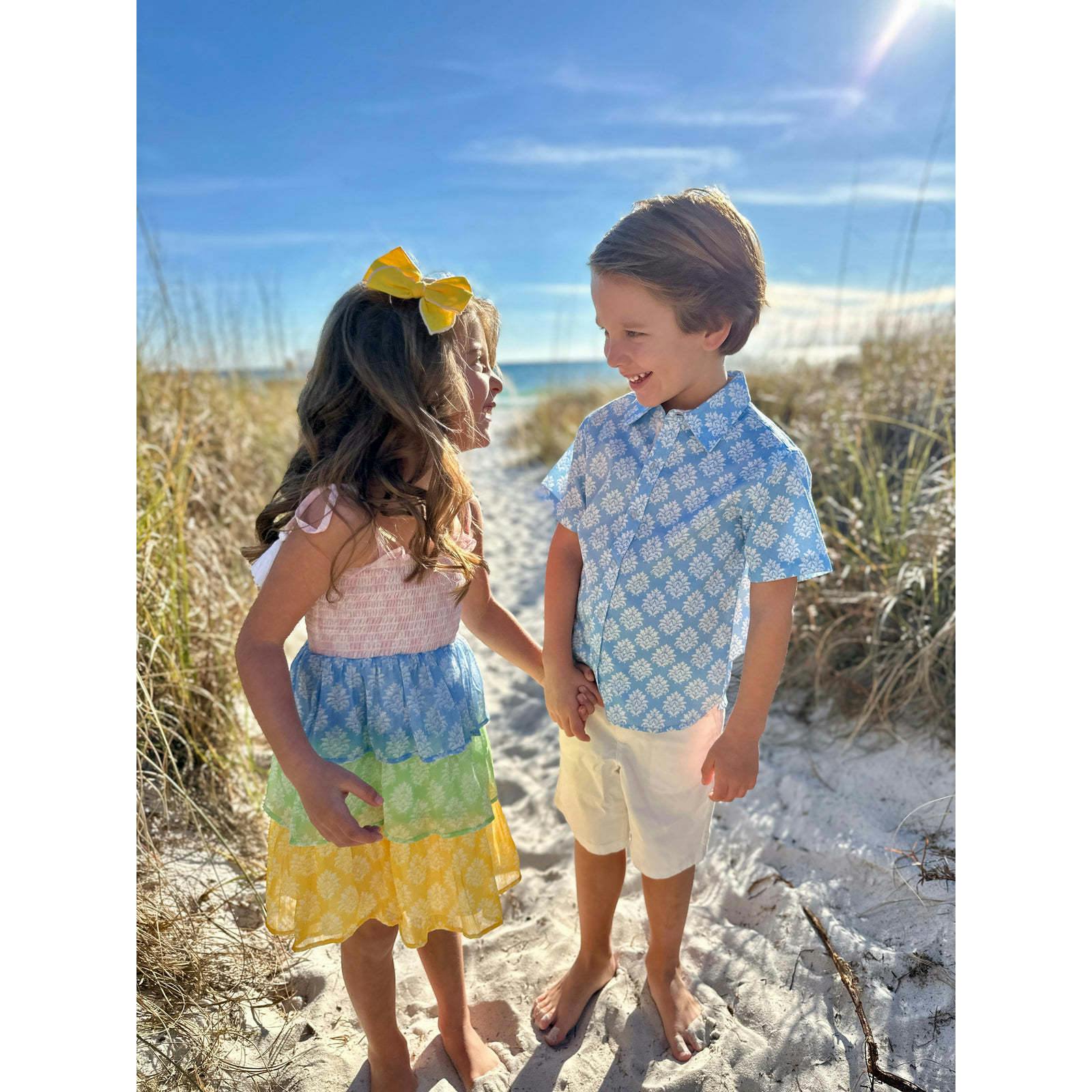 Smock Bodice Tiered Dress Block Print