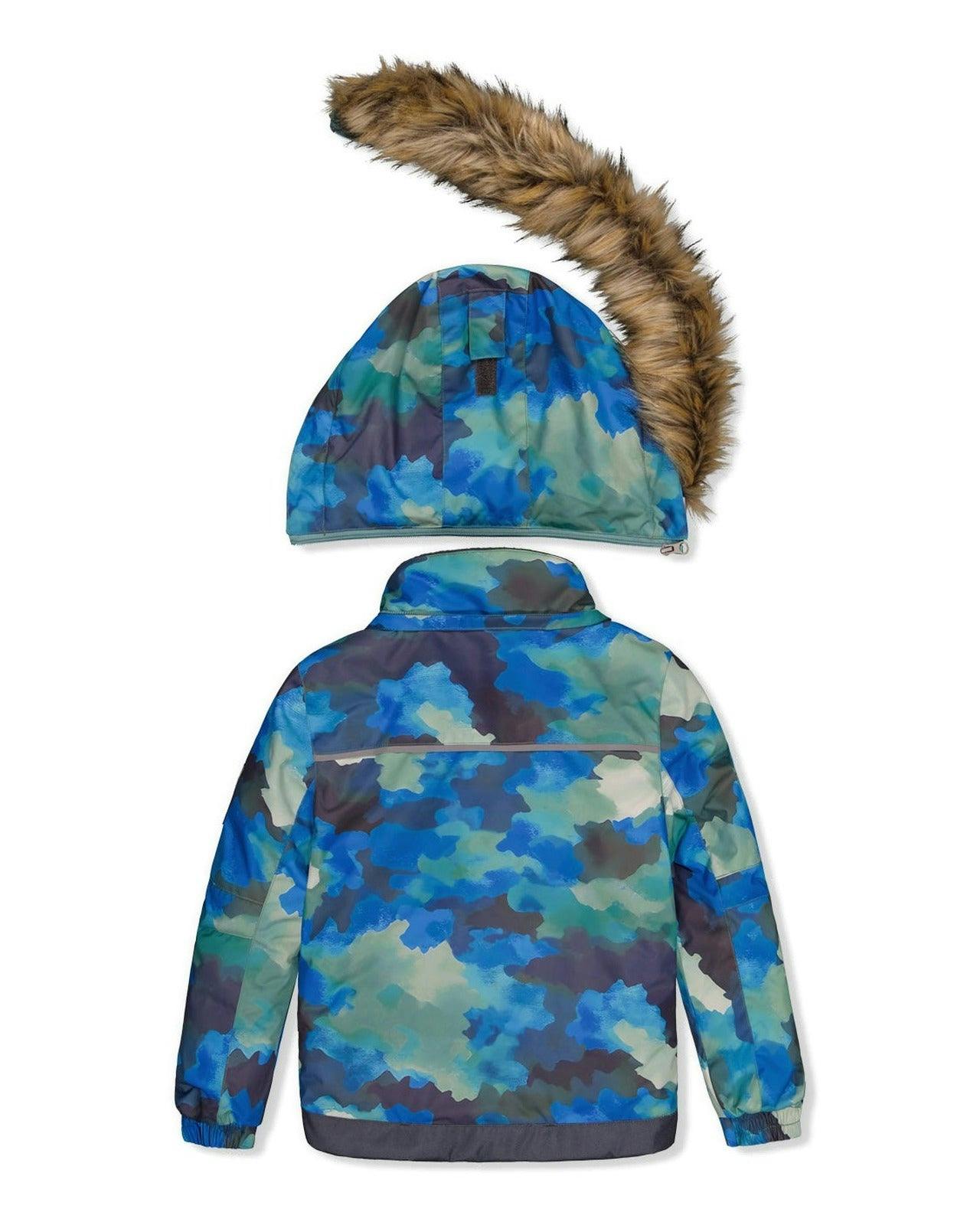 Two Piece Play Snowsuit Blue Camouflage Print With Green Pants
