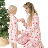 Bows & Santa - Bamboo Adult Long Sleeve Coat Style and Pant with Pockets
