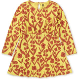 Floral Print Long Sleeve Curved Waist Pocket Dress, Yellow